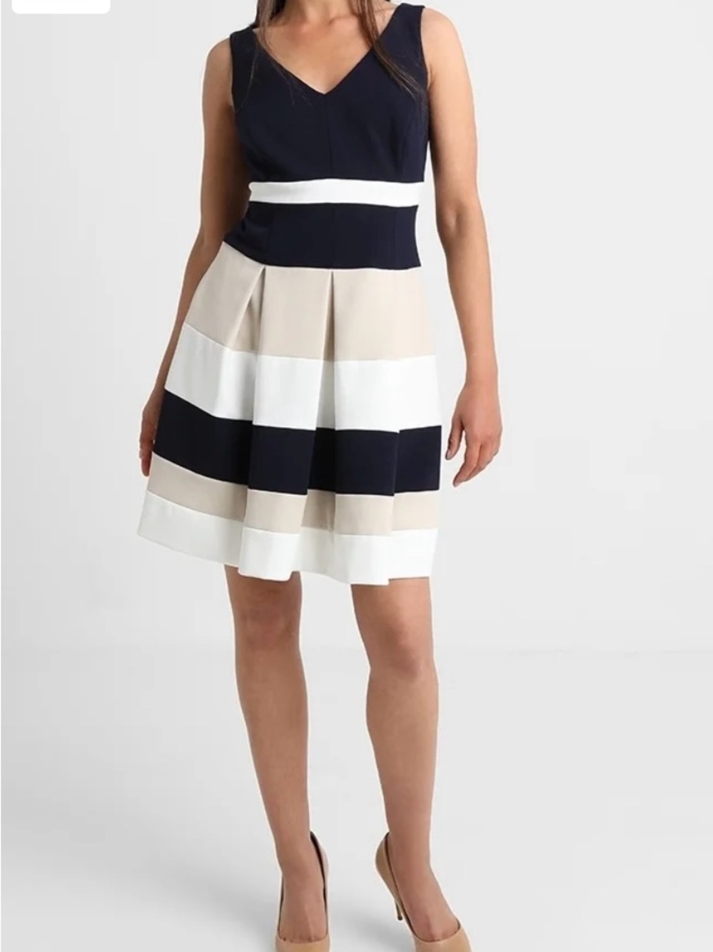 Women’s Ralph Lauren Navy, White & Cream Striped Fit-and-Flare Dress 10P